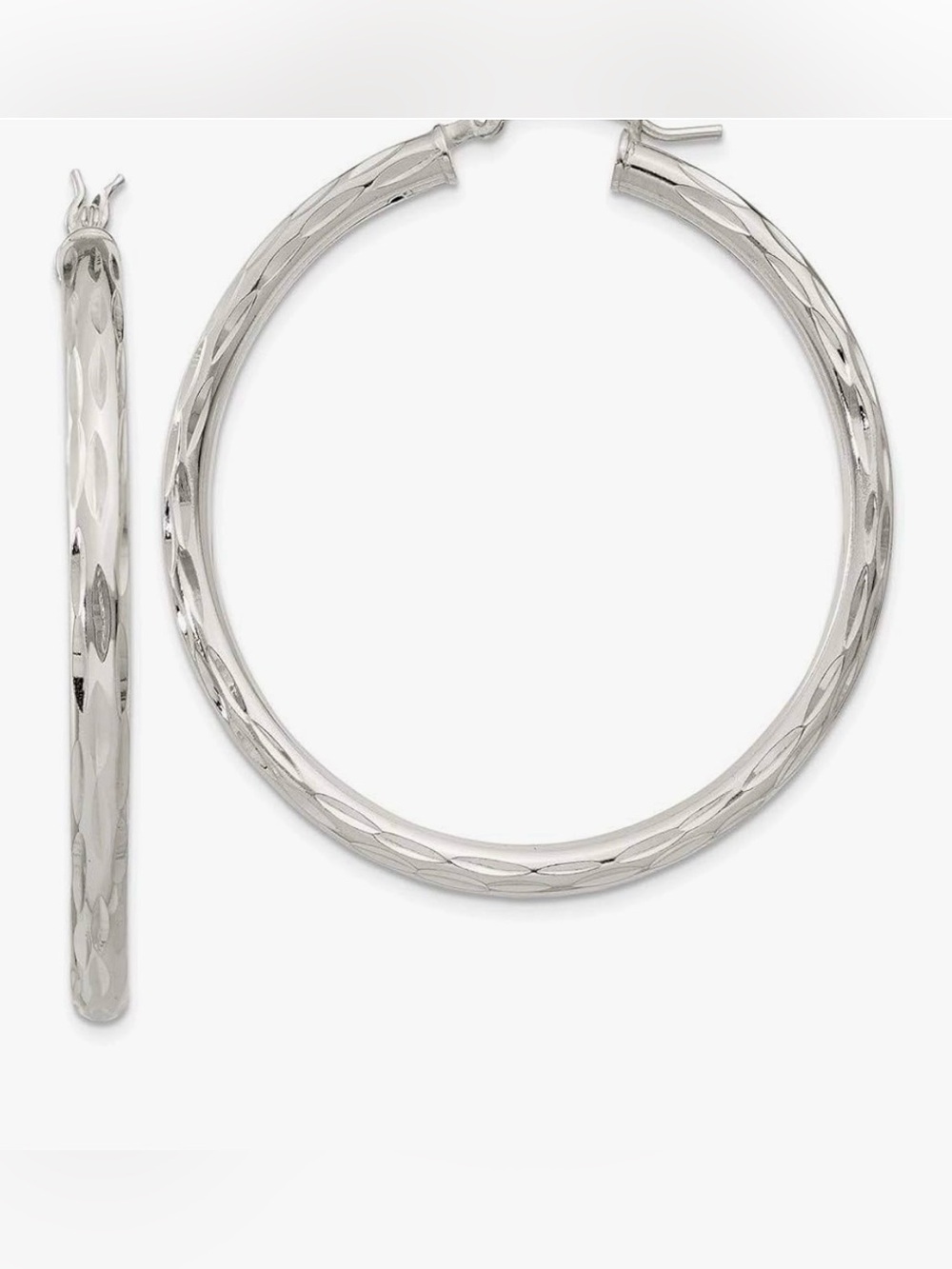 Silver Stamped 925 Textured Hoop Earrings - Women Jewelry